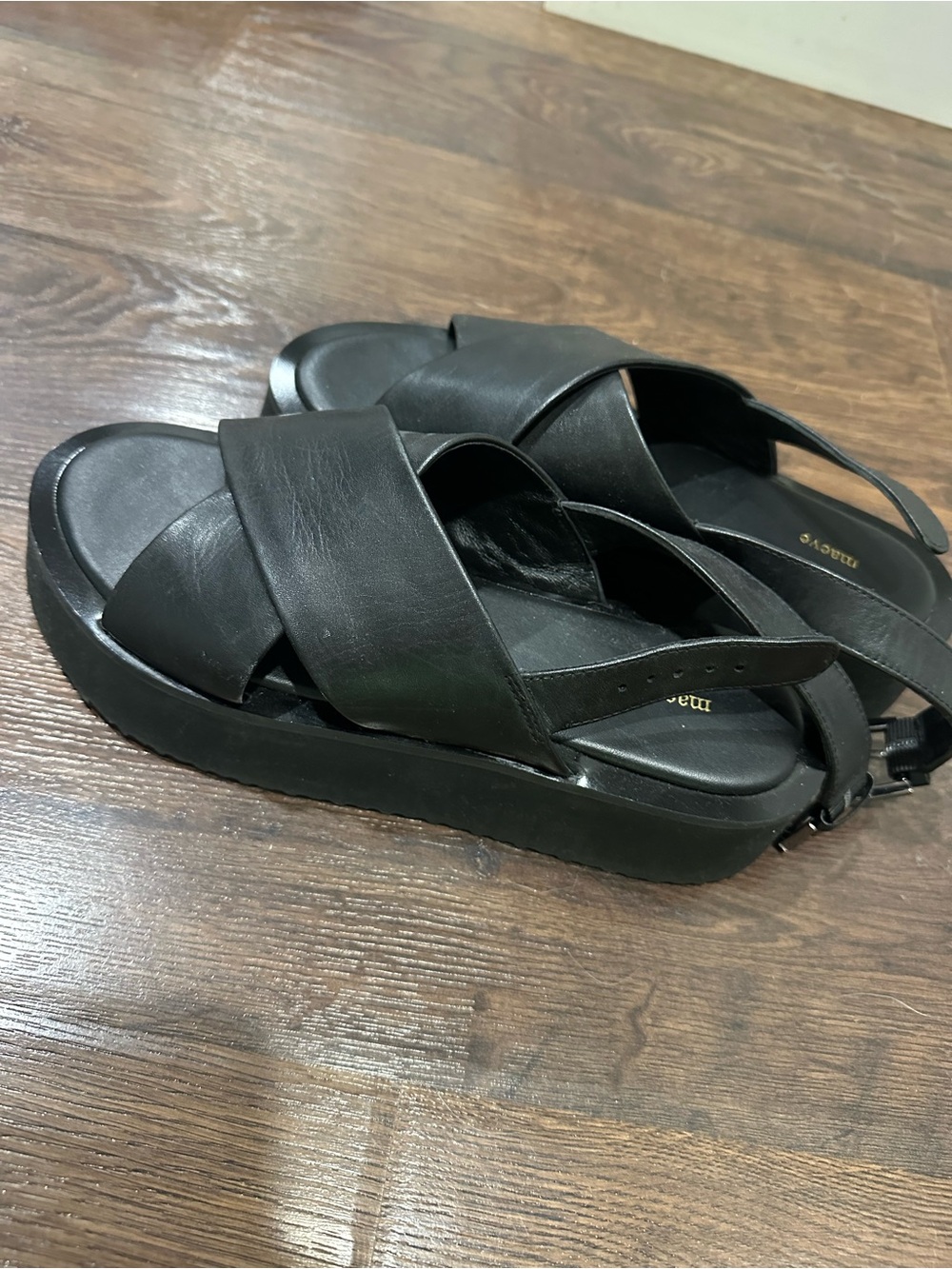 Maeve Black Crossover Leather Platform Sandals